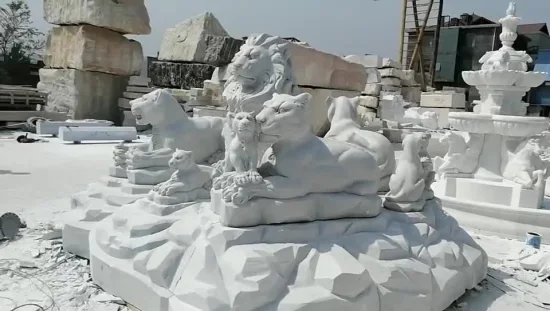 Stampo per scultura animale con statue di leone in marmo antico a grandezza naturale da giardino all'aperto di grandi dimensioni